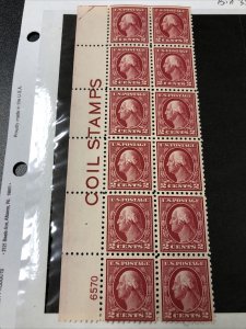 US 425 Washington 2C Plate Block of 12 With Imprint Coil Stamps Pl#6570 Superb