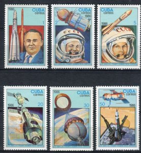 CUBA Sc# 2851-2856  MAN IN SPACE 26th Ann COMPLETE SET of 6   1986 MNH
