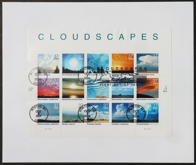 U.S. Used #3878 37c Cloudscapes. Sheet of 15. First Day Cover. Choice!