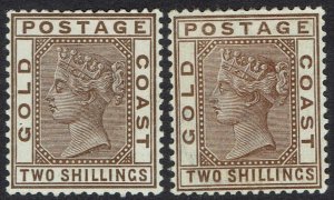 GOLD COAST 1884 QV 2/- BOTH SHADES