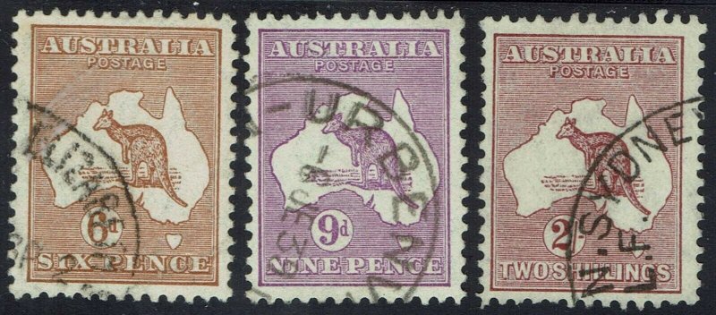 AUSTRALIA 1931 KANGAROO 6D 9D AND 2/- WMK C OF A USED