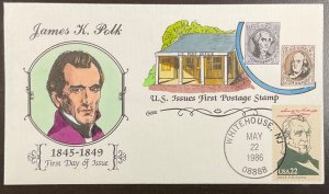 2217b Collins Hand Painted cachet James K. Polk, Ameripex  ‘86 FDC