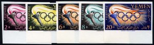 Yemen #98-102 Cat$75, 1960 Olympics, imperf. set of five, lightly hinged