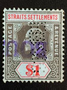 Malaya Straits Settlements 1910 KE VII $1 MCCA PERFIN SG#165 M2062