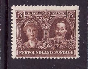 Newfoundland-Sc#147-unused NH og 3c brown KGV & Queen Mary-1928-Nwf350-