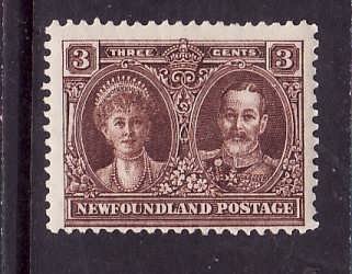 Newfoundland-Sc#147-unused NH og 3c brown KGV & Queen Mary-1928-Nwf350-