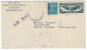 1939 San Francisco, Calif. cancel on airmail cover to COLOMBIA, C24