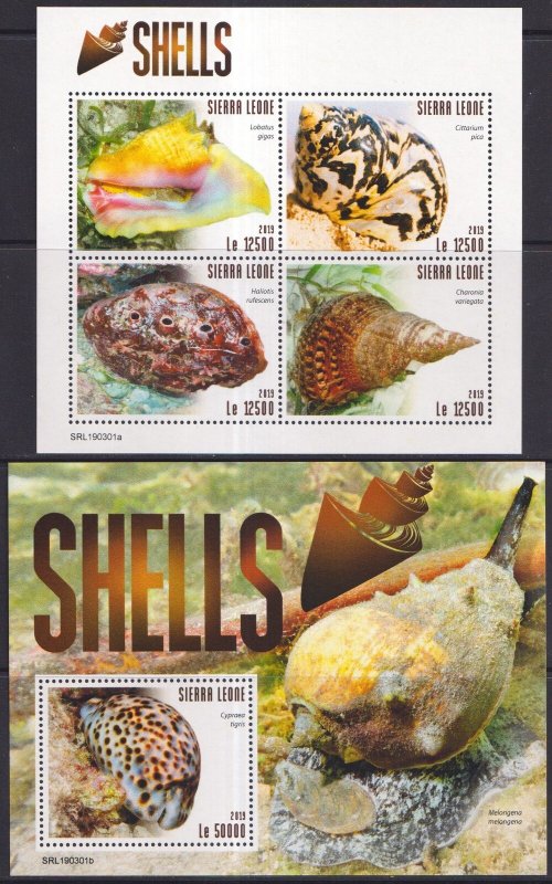 Gs0809 2019 Sierra Leone Shells Seashells Marine Life Fauna #10821-24+Bl1678 Mnh