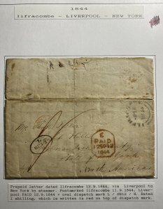 1844 Ilfracombe England Letter Sheet Cover To New York USA Red Wax Seal
