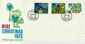 NIUE Island 1975 Christmas FDC Child Pic Child Drawings Stamps Cover Ref 29008