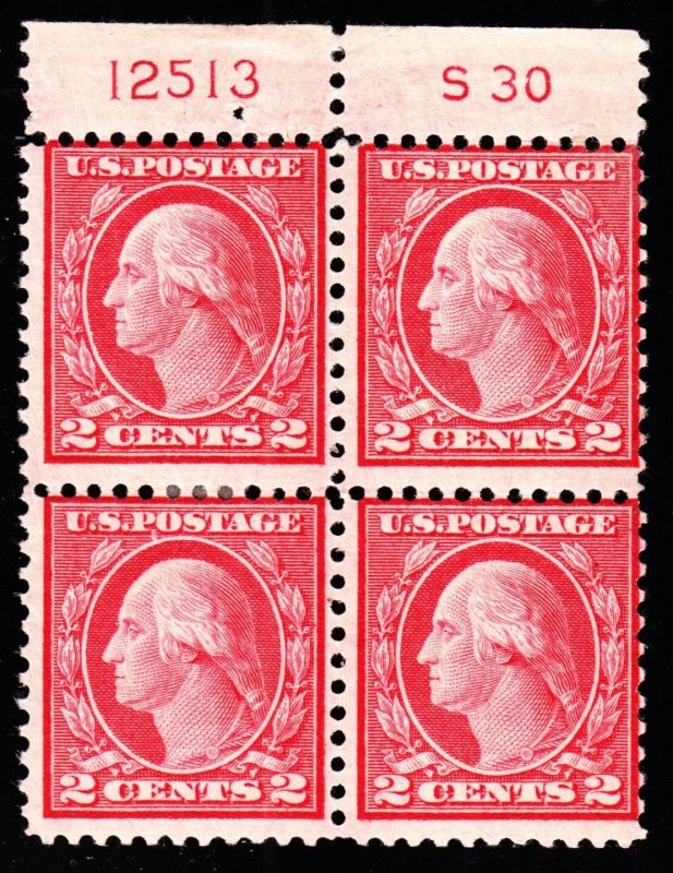 US 546 2c Washington Mint Top Plate #12513 S30 Block of 4 Fine OG H SCV $700