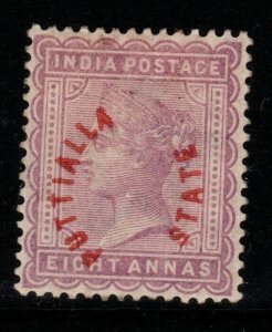 INDIA-PATIALA SG5 1884 8a DULL MAUVE MTD MINT THINNED