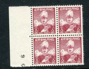 GREENLAND; 1938 early Christian X issue fine MINT BLOCK of 5ore. value 