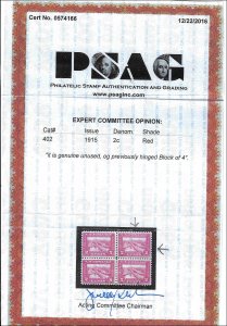402 Mint,OG,XLH... PSAG Certificate... SCV $70.00