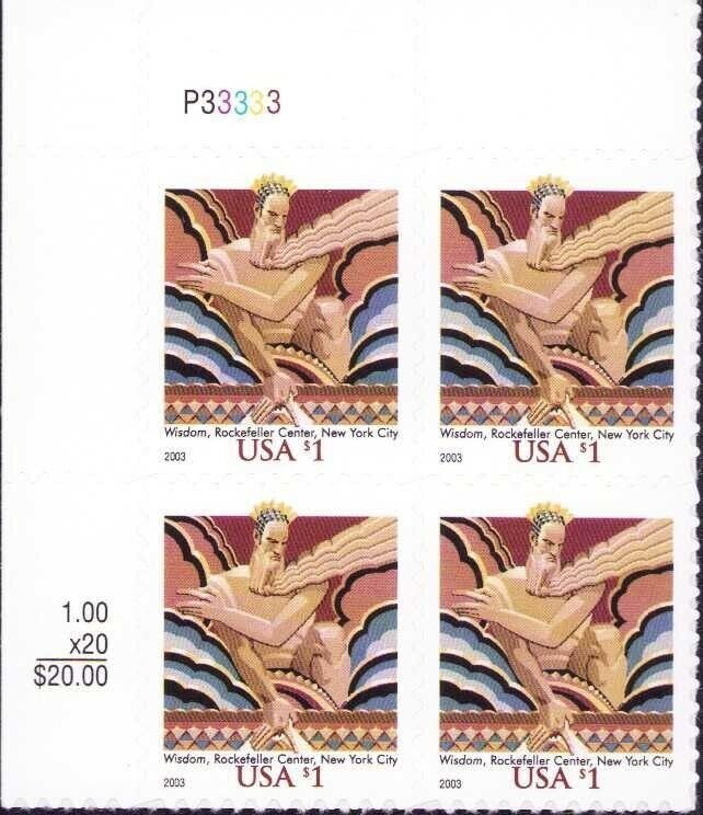 Scott # 3766 2003 - US T.L..  Plate Block Of 4 - $1.00 Wisdom - MNH - 2003