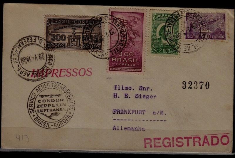 Brazil/Germany registered Zeppelin cover 29.5.36