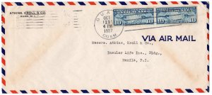 Map 10c pair clipper airmail Guam to Philippine Islands, Oct. 1937