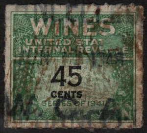 RE137 45¢ Wine Revenue Stamp (1942) Used