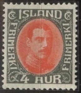 Iceland 178 (mvlh) 4a Christian X, grey & red (1933)