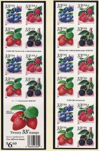 1999 Berries 4 different Sc 3297d MNH 33c complete booklet of 20 B1111