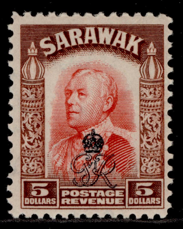 SARAWAK GVI SG164 $5 scarlet & red-brown LH MINT. Cat £13.