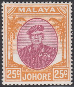 Malaya  Johore 1949-55 MH Sc 143 25c Sultan Ibrahim Variety