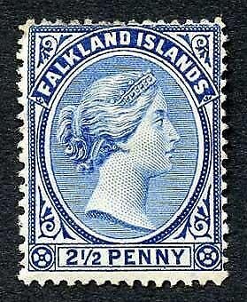 Falkland Is SG30c 2 1/2d Deep Ultramarine M/M (tone spot) Cat 55 pounds 