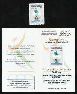 2000- Tunisia- Announcement of the Tunis 2001 Mediterranean Games- Flyer+Set 1v. 