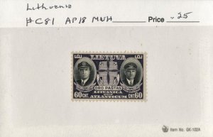 LITHUANIA  #C81 ,MINT NH AIRMAIL ON 102 CARD - 1934 - LITH029