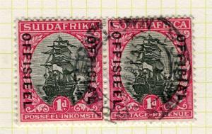 SOUTH AFRICA; 1930s early Official issue fine used 1d. pair