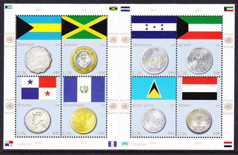 UN New York 2010 Flags and Coins MNH