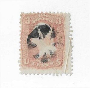 USA Sc #65 3c with pre printing paper fold variety used with cork cancel VF