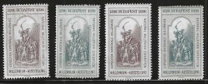 Budapest Millenium Exhibition, 1896, Set of 4 Hungary Poster Stamps