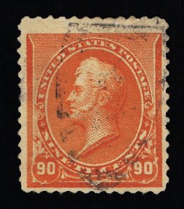 EXCELLENT GENUINE SCOTT #229 F-VF USED 1890 ABNC ORANGE 90₵ OLIVER PERRY #21555