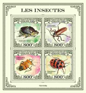 Togo - 2021 Beetles, Scarab, Man-Faced Stink Bug - 4 Stamp Sheet - TG210109a