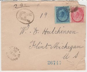 CANADA Registered cover # 77, 79 postmark St-Raphael,  Ont, 30 Aug. 1901 to USA