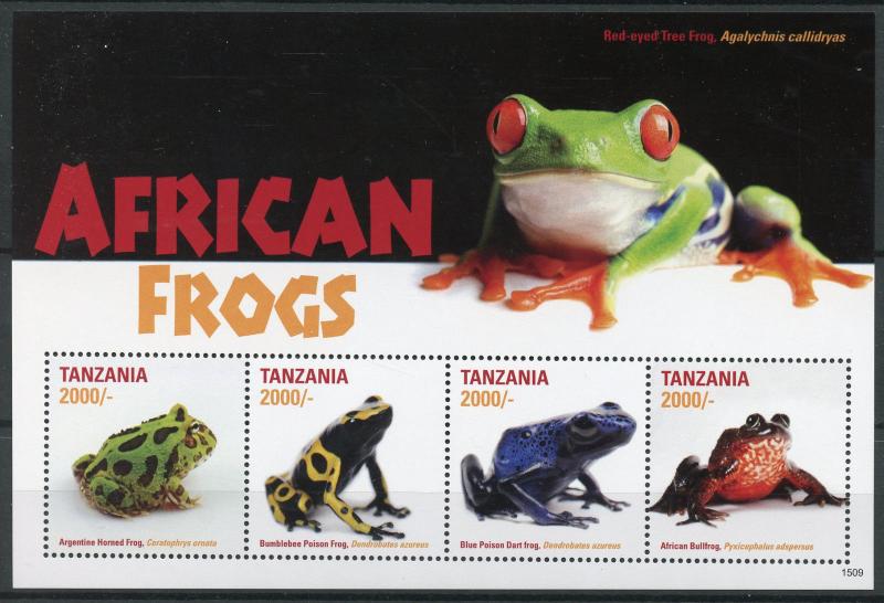 Tanzania Amphibians Stamps 2015 MNH African Frogs Poison Dart Frog 4v M/S II