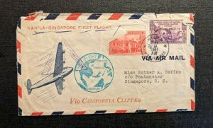 1941 Manila Philippians Clipper First Flight Cover to Singapore