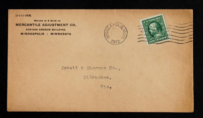 US #383 Imperf. Commercial Corner Cover 1912 Stamp is Super Clean