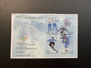 Finland USED/canceled  #933 1994 Souvenir sheet SCV  $9.50 winter sports 