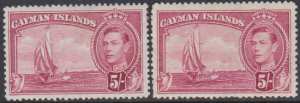 CAYMAN IS 1938 & 1948 MINT OG 5/- SG125,125a CAT 