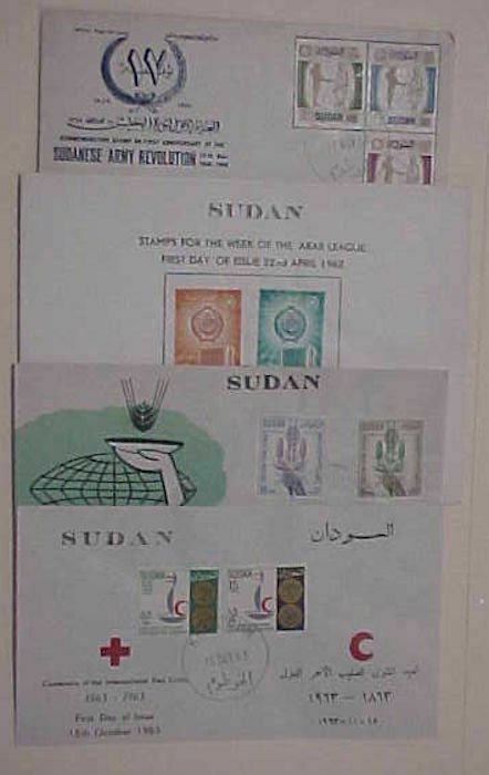 SUDAN 4 DIFF. FDC 1959-1963  CACHET 3 ARE UNADDRESSED 1 REGISTERED