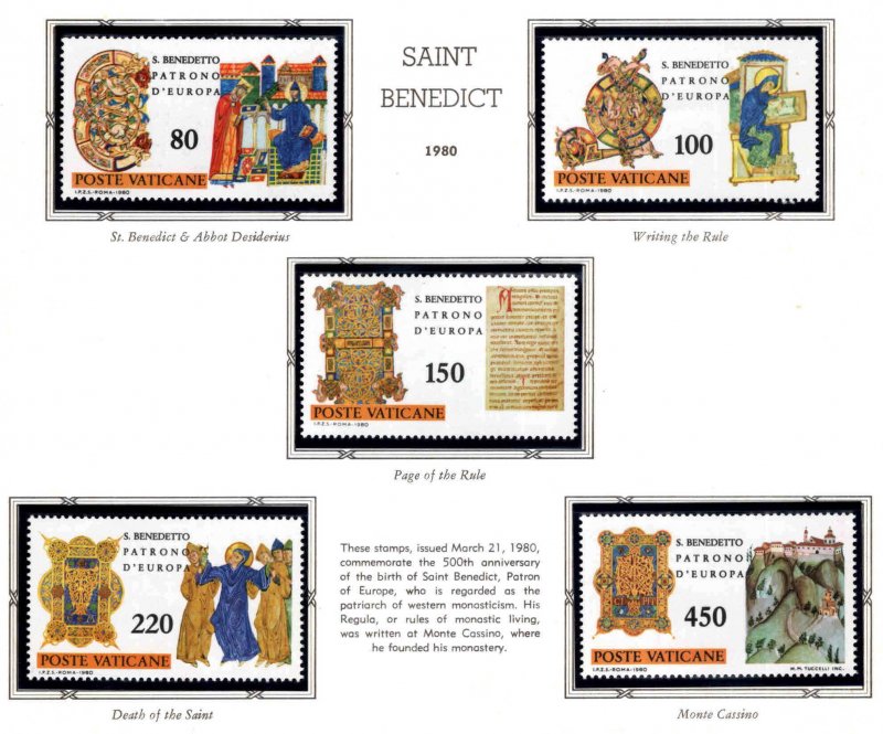 VATICAN Scott 668-672 MNH** 1980 St. Benedict set