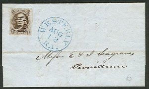 US #1 5¢ brown on 1848 folded letter w/beautiful Westerly R.I. cancel, PSE cert