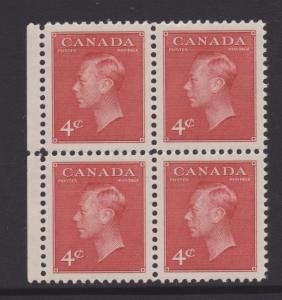 Canada 1949 KGVI 4c Sc# 287 MNH Marginal Block of 4