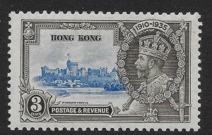 HONG KONG SG133 1935 SILVER JUBILEE 3c MTD MINT