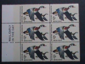 ​UNITED STATES-1968-SC#1362 WATERFOWL-WOOD DUCKS BLOCK OF 6 WITH EDGE-MNH VF