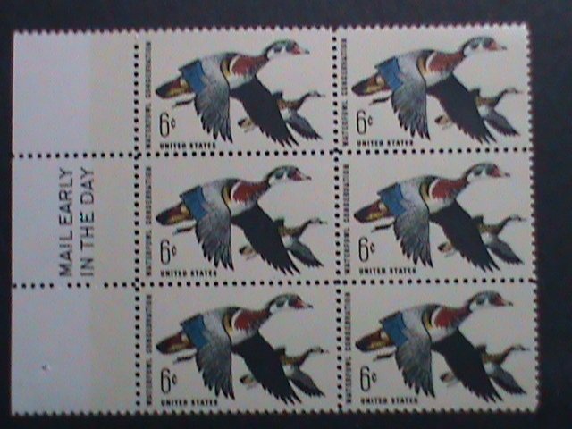​UNITED STATES-1968-SC#1362 WATERFOWL-WOOD DUCKS BLOCK OF 6 WITH EDGE-MNH VF