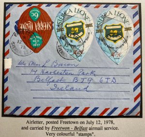 1978 Freetown Sierra Leone Air Letter Cover To Belfast North Ireland