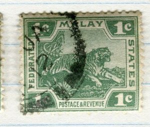 MALAYA STRAITS SETTLEMENTS;  FED STATES 1904 Tiger issue used 1c. value, Shade